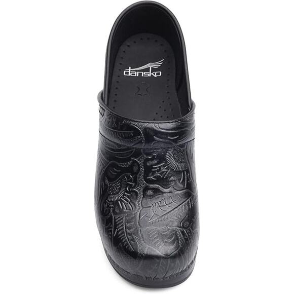 Dansko Black Leather Women's 9/EU 40 Professional Tooled Floral Embossed Clog - Picture 9 of 9